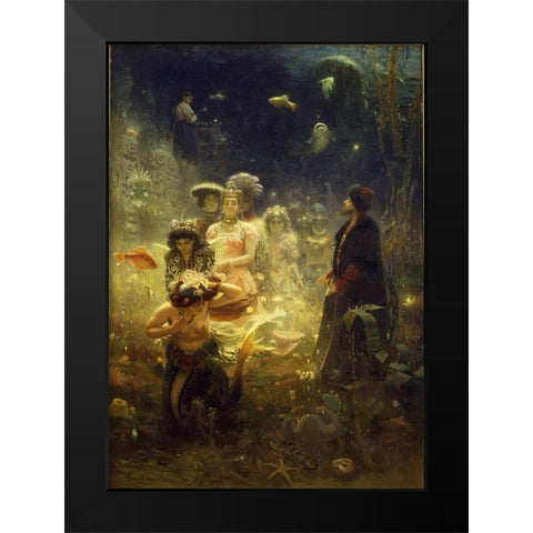 Sadko in the Underwater Kingdom Black Modern Wood Framed Art Print by Repin, Ilya