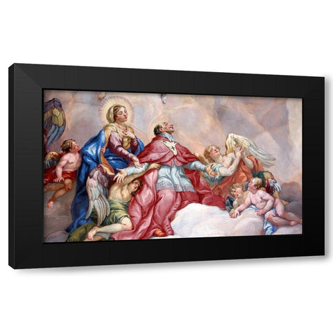 Intercession of Charles Borromeo supported by the Virgin Mary Black Modern Wood Framed Art Print by Rottmayr, Johann Michael