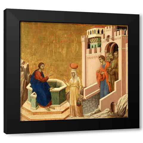 Christ and the Samaritan Woman Black Modern Wood Framed Art Print with Double Matting by di Buoninsegna, Duccio