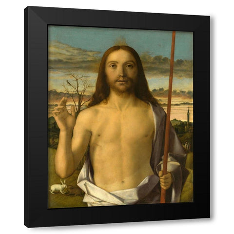 Christ Blessing Black Modern Wood Framed Art Print with Double Matting by Bellini, Giovanni