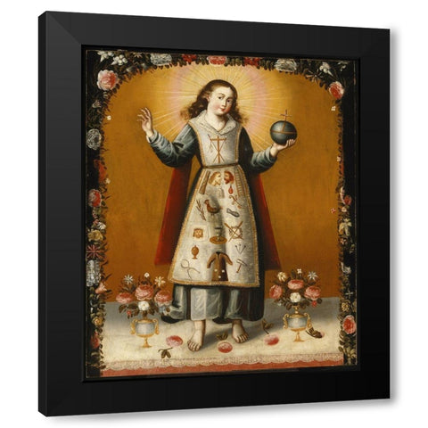 Christ Child with Passion Symbols Black Modern Wood Framed Art Print by Unknown