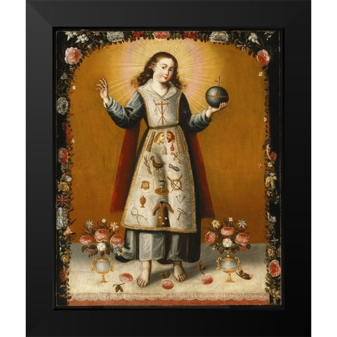 Christ Child with Passion Symbols Black Modern Wood Framed Art Print by Unknown