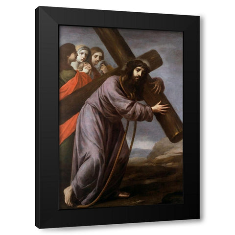 Christ Carrying his Cross Black Modern Wood Framed Art Print with Double Matting by Spanish School