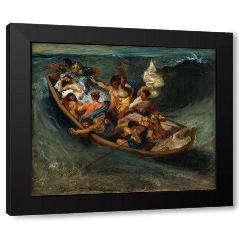 Christ on the Sea of Galilee Sketch Black Modern Wood Framed Art Print by Delacroix, Eugene