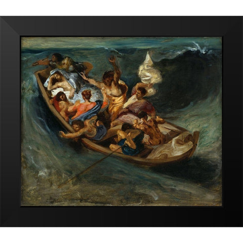 Christ on the Sea of Galilee Sketch Black Modern Wood Framed Art Print by Delacroix, Eugene