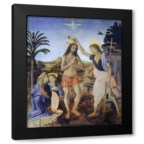Baptism of Christ Black Modern Wood Framed Art Print with Double Matting by da Vinci, Leonardo