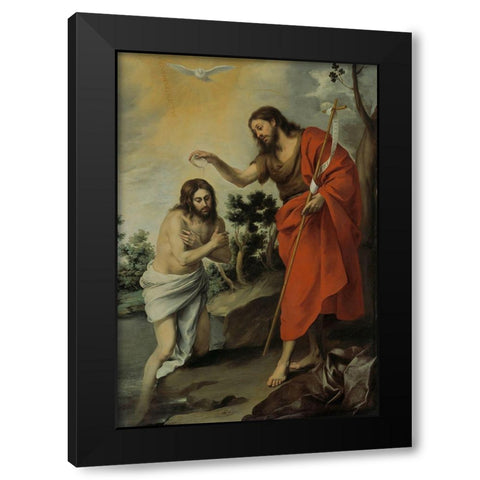 The Baptism of Christ Black Modern Wood Framed Art Print with Double Matting by Murillo, Bartolome Esteban