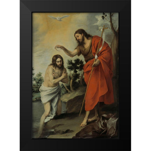The Baptism of Christ Black Modern Wood Framed Art Print by Murillo, Bartolome Esteban