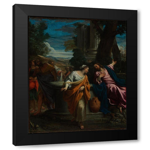 Christ and the Samaritan Woman Black Modern Wood Framed Art Print with Double Matting by Carracci, Annibale