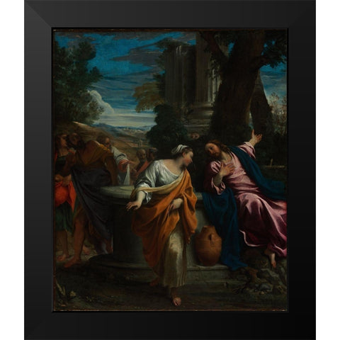 Christ and the Samaritan Woman Black Modern Wood Framed Art Print by Carracci, Annibale