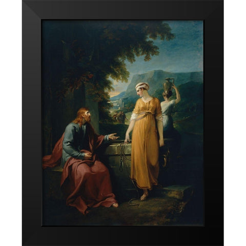 Christ and the woman of Samaria Black Modern Wood Framed Art Print by Hamilton, William