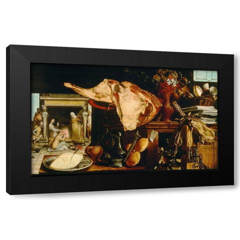 Christ with Mary and Martha Black Modern Wood Framed Art Print by Aertsen, Pieter
