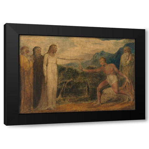 Christ Giving Sight to Bartimaeus Black Modern Wood Framed Art Print by Blake, William