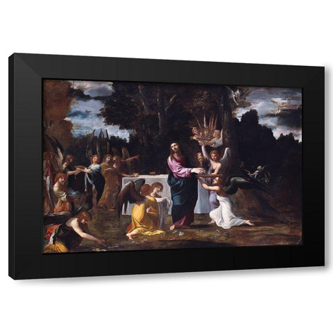 Christ in the Wilderness, Served by Angels Black Modern Wood Framed Art Print by Carracci, Ludovico