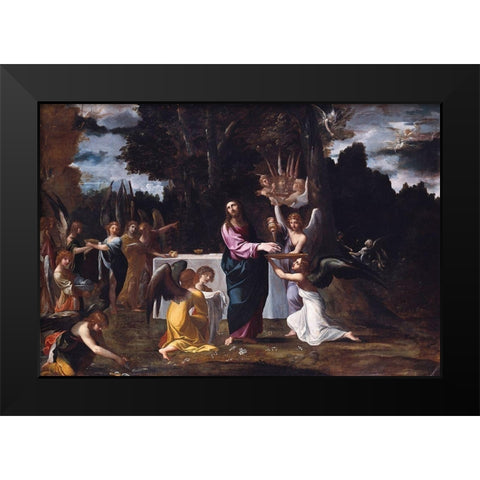 Christ in the Wilderness, Served by Angels Black Modern Wood Framed Art Print by Carracci, Ludovico