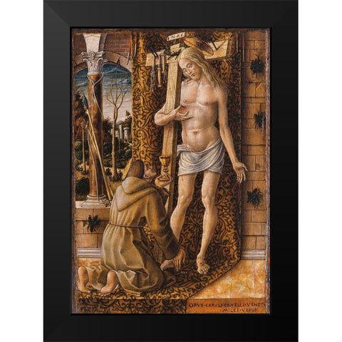 Saint Francis Collecting the Blood of Christ Black Modern Wood Framed Art Print by Crivelli, Carlo