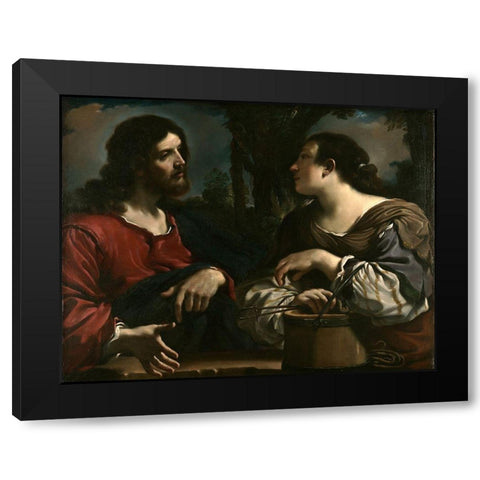 Christ and the Woman of Samaria Black Modern Wood Framed Art Print with Double Matting by Guercino