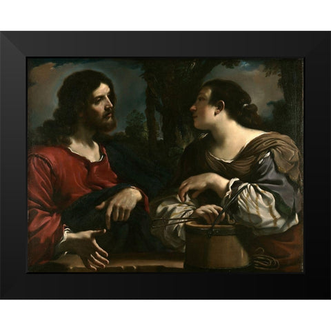 Christ and the Woman of Samaria Black Modern Wood Framed Art Print by Guercino