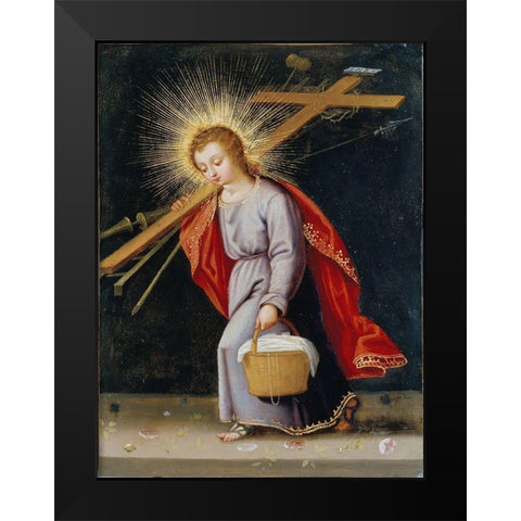 The Infant Christ Bearing the Instruments of the Passion Black Modern Wood Framed Art Print by Spanish School