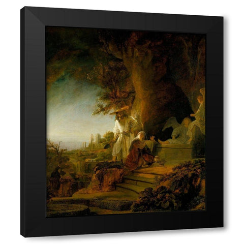 Christ and St Mary Magdalen at the Tomb Black Modern Wood Framed Art Print by Rembrandt