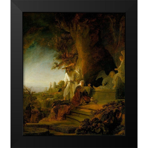 Christ and St Mary Magdalen at the Tomb Black Modern Wood Framed Art Print by Rembrandt