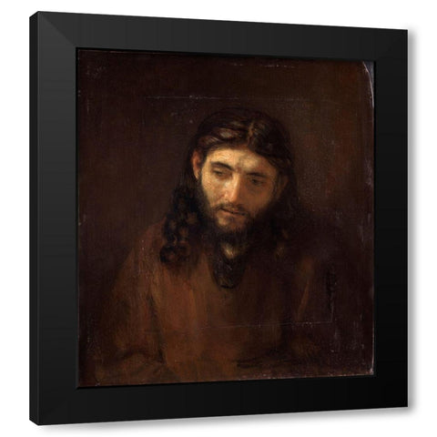 Head of Christ Black Modern Wood Framed Art Print with Double Matting by Rembrandt