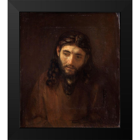 Head of Christ Black Modern Wood Framed Art Print by Rembrandt
