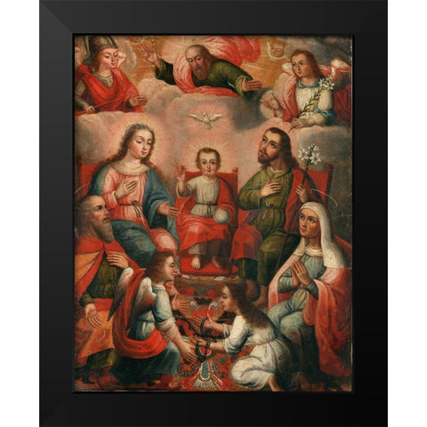 The family of Christ Child Black Modern Wood Framed Art Print by Cusco School
