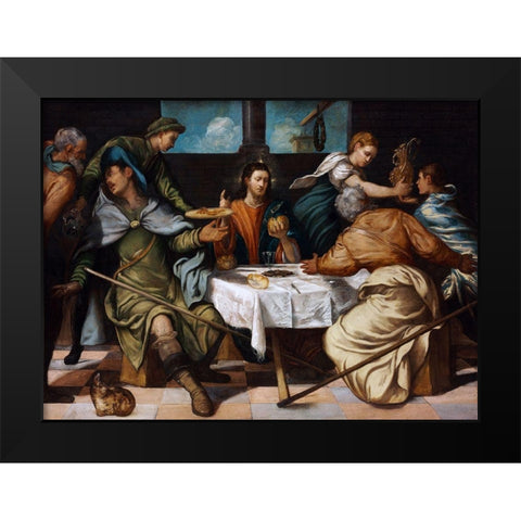 The Supper at Emmaus Black Modern Wood Framed Art Print by Tintoretto, Jacopo