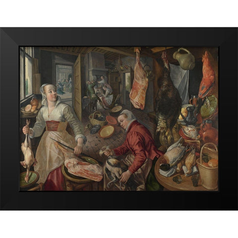 The Four Elements Fire Black Modern Wood Framed Art Print by Beuckelaer, Joachim