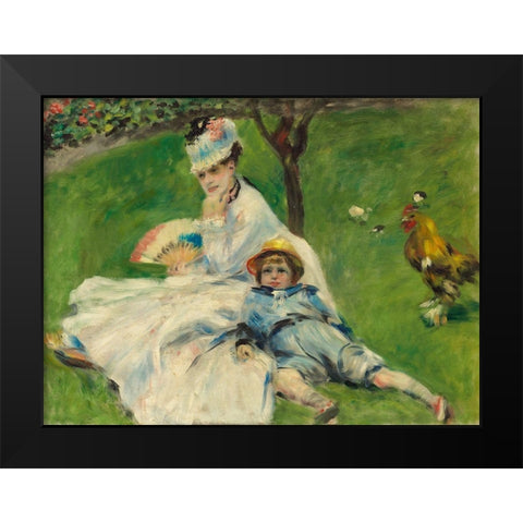 Madame Monet and Her Son Black Modern Wood Framed Art Print by Renoir, Pierre-Auguste