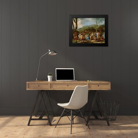 Saint John Baptizing in the River Jordan Black Modern Wood Framed Art Print by Poussin, Nicolas