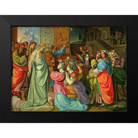 The Parable of Wise and Foolish Virgins  Black Modern Wood Framed Art Print by Cornelius, Peter von
