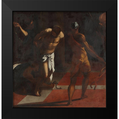 The Flagellation of Christ Black Modern Wood Framed Art Print by Schroder, Johann Christian