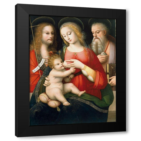 Madonna with Child and Saints John the Baptist and Girolamo Black Modern Wood Framed Art Print by Piccinelli, Andrea