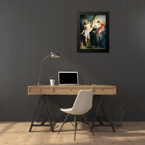 San Agustin entre Cristo y la Virgen Black Modern Wood Framed Art Print by Rubens, Peter Paul
