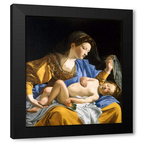 The Virgin with the Sleeping Christ Child Black Modern Wood Framed Art Print by Gentileschi, Orazio
