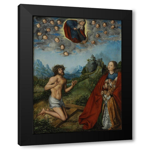 Christ and the Virgin Interceding for Humanity Black Modern Wood Framed Art Print with Double Matting by Cranach, Lucas the Elder