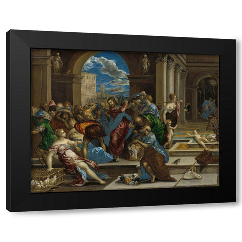 Christ cleansing the Temple Black Modern Wood Framed Art Print with Double Matting by El Greco