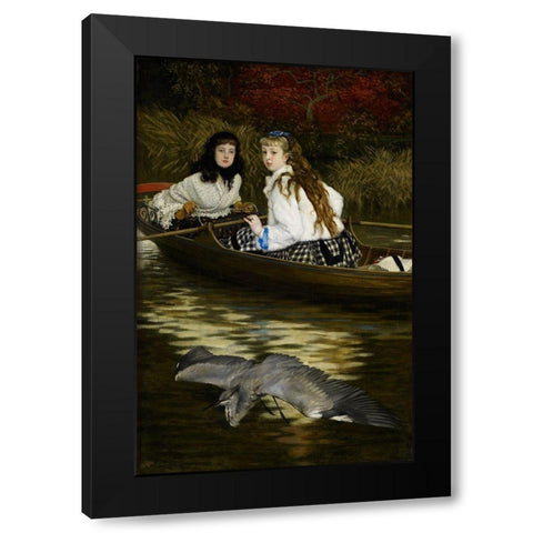 On the Thames, A Heron Black Modern Wood Framed Art Print with Double Matting by Tissot, James