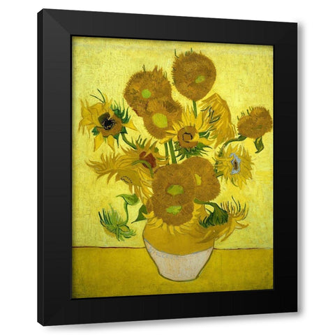 Sunflowers Black Modern Wood Framed Art Print with Double Matting by van Gogh, Vincent