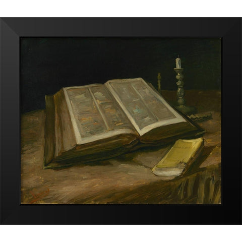 Still life with Bible Black Modern Wood Framed Art Print by van Gogh, Vincent