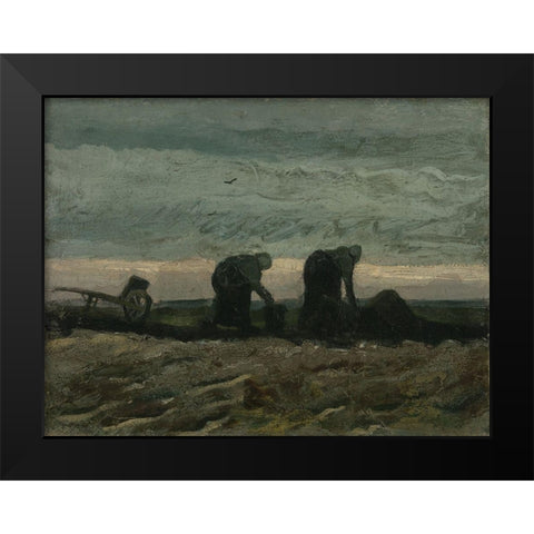 Two women on the heath Black Modern Wood Framed Art Print by van Gogh, Vincent