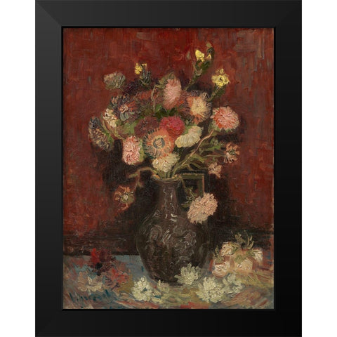 Vase with Chinese asters and gladioli Black Modern Wood Framed Art Print by van Gogh, Vincent