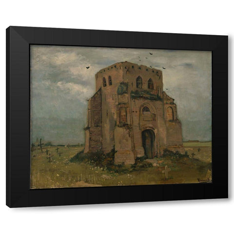 The old church tower at Nuenen Black Modern Wood Framed Art Print with Double Matting by van Gogh, Vincent