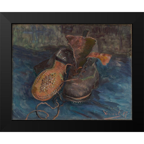 A Pair of Boots Black Modern Wood Framed Art Print by van Gogh, Vincent