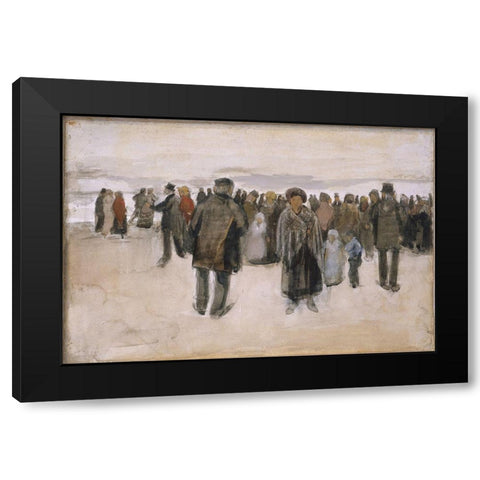 Beach at Scheveningen Black Modern Wood Framed Art Print with Double Matting by van Gogh, Vincent
