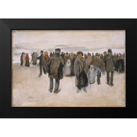 Beach at Scheveningen Black Modern Wood Framed Art Print by van Gogh, Vincent