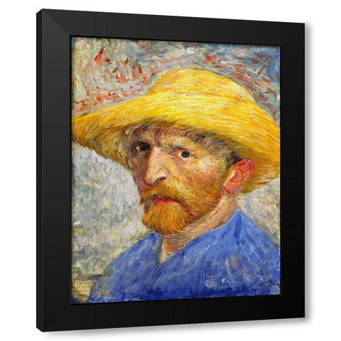 Self-portrait with Straw Hat Black Modern Wood Framed Art Print with Double Matting by van Gogh, Vincent