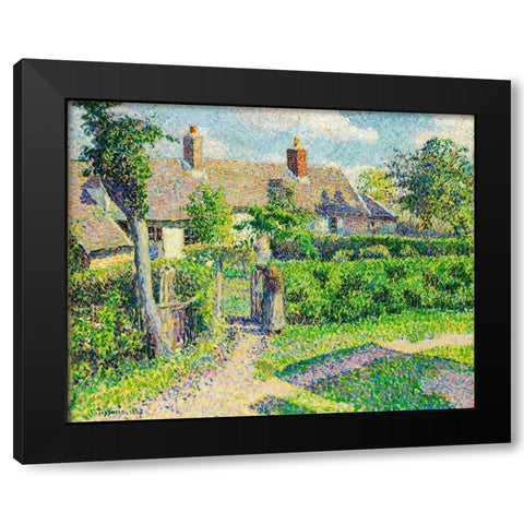 Peasants houses, Eragny Black Modern Wood Framed Art Print with Double Matting by Pissarro, Camille